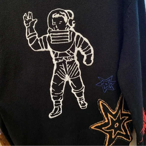 BILLIONAIRE BOYS CLUB Men Black Astro Embroidery Wool Blend Sweater Size Large